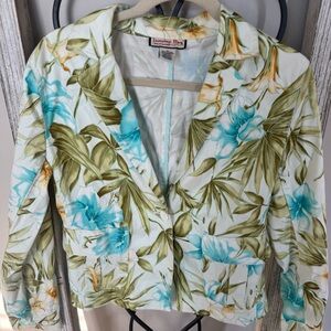 Jamaica Bay Tropical Floral Single Button Blazer‎ Jacket Green Blue Stretch Med